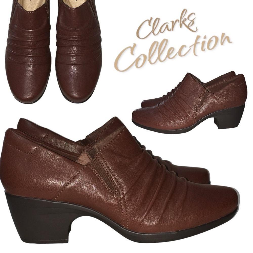 Clarks Collection Brown Emily Cove Leather Slip On Heeled Loafers Booties 9M - Picture 14 of 14